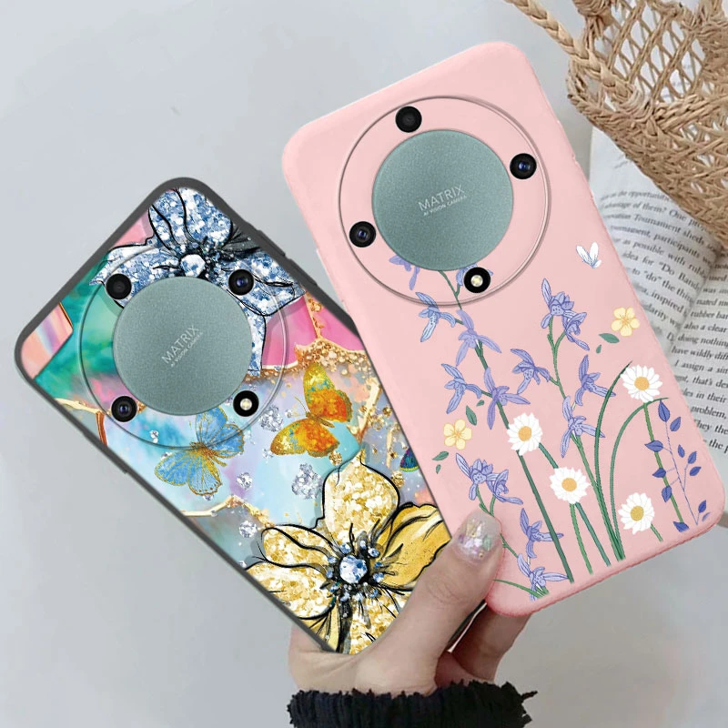 For Honor X9a X9b X9c X7c X6a X6b X7a X8a X8b X8 Magic 5 6 7 Lite oilPainting Flowers Butterfly Phone Case Korean Shockproof TPU