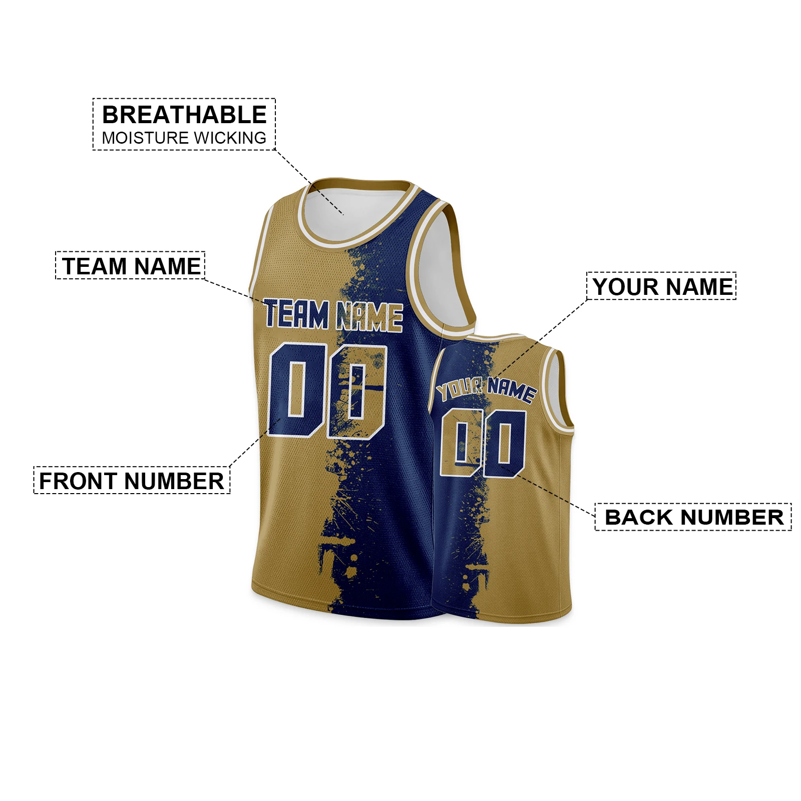 Custom Basketball Jersey Old Gold Navy Personalized Printed Team Name Number Men Women Youth Kids Sports Uniform Fans Gift S-4XL