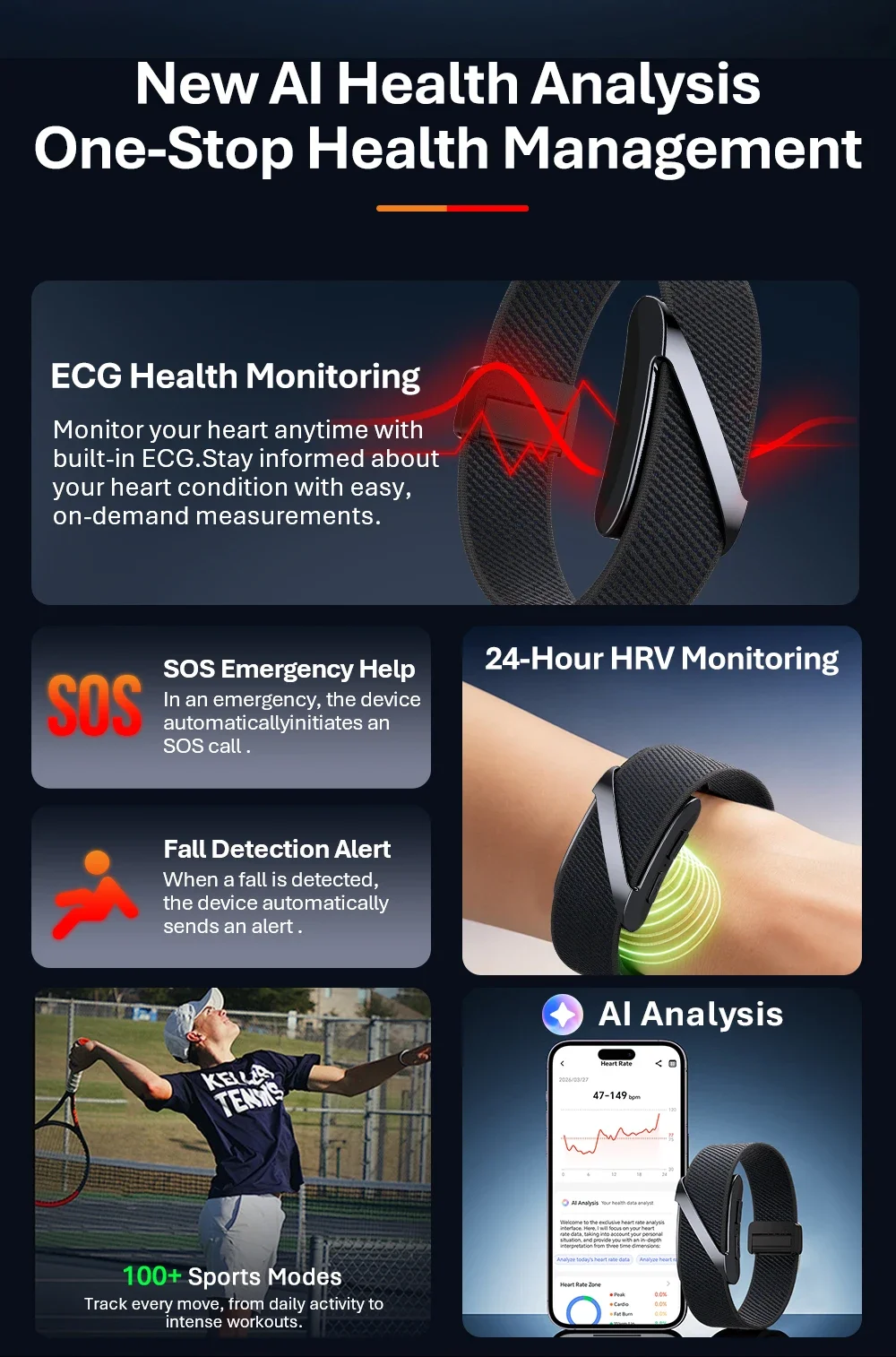 2026 NEUES VWAR LOOP V Smart Band Fitness-Tracker 24/7 EKG&HRV Schlaf-Blutsauerstoff-Körpertemperatur-Überwachung Fitness-Tracker-Band – Detail 2
