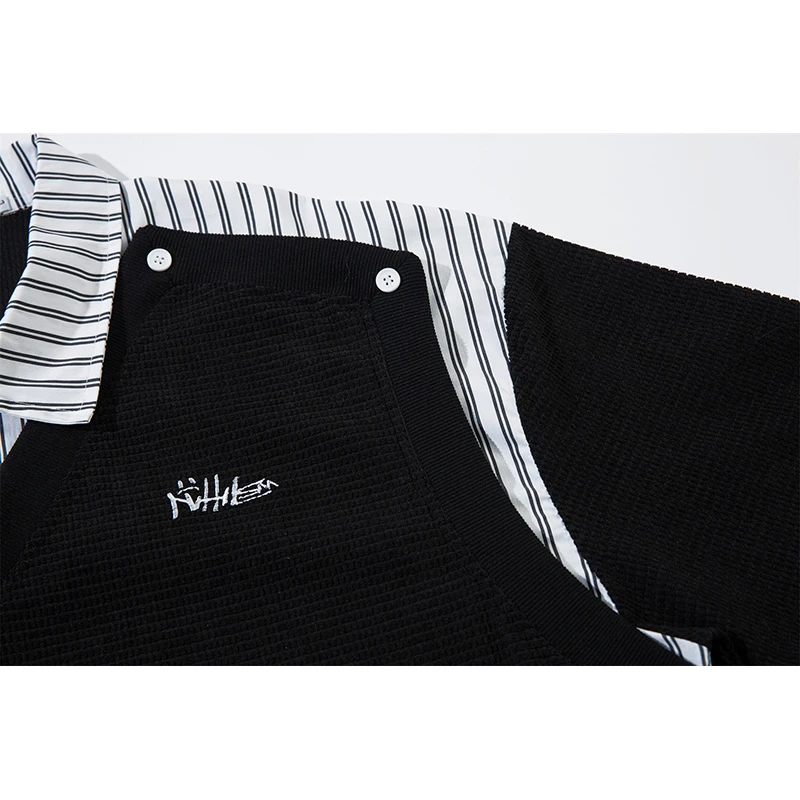 الرجال الهيب هوب الشارع الشهير بولو تي شيرت إلكتروني التطريز المرقعة وهمية اثنين الصيف المتضخم قميص بولو الرجعية عارضة زوجين أعلى المحملة #6