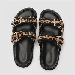 Summer Women Slippers Leopard Print Sandals Thick Sole Platform Shoes Woman 2024 Trend Buckles Ladies Beach Slides Big Size 43