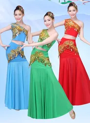 New 2024 Plus Size Women Adult Indian Bollywood Dance Costume Sexy Belly Dance Costume Set Suit Long Belly Mermaid Skirt Top Set