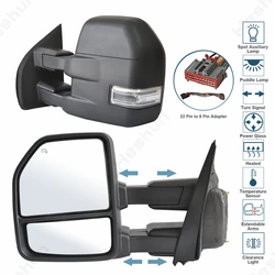 Pair Power Heated Turn Signals Led Light Side Towing Mirrors Black For Ford F150 F-150 Raptor 2015 2016 2017 2018 2019 2020