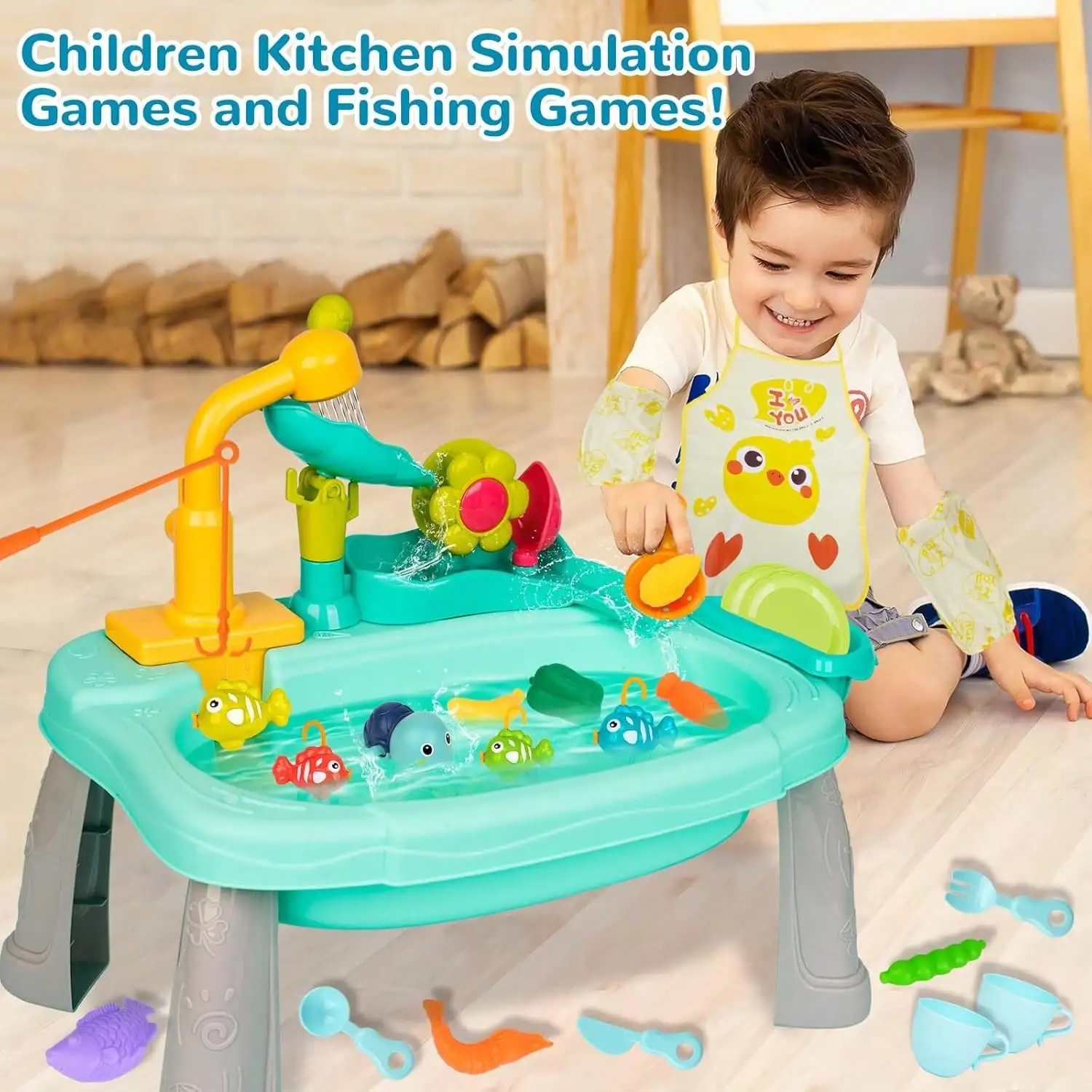 흐르는 물이 있는 싱크대, 유아용 미니 워터 테이블, 업그레이드된 수도꼭지 및 놀이 요리, 어린이 전기 식기 세척기 장난감