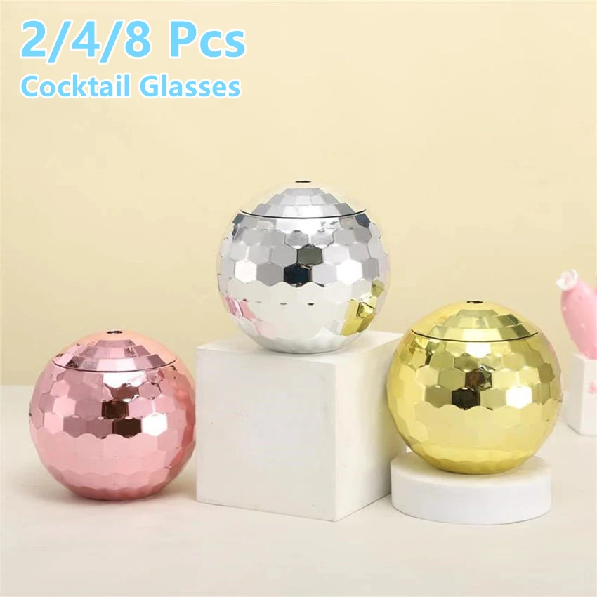 

2/4/8Pcs 600ml Cocktail Glass Flash Disco Ball Cups Christmas Party Bar Decor with Straw Wine Whiskey Juice Goblets Drinkware