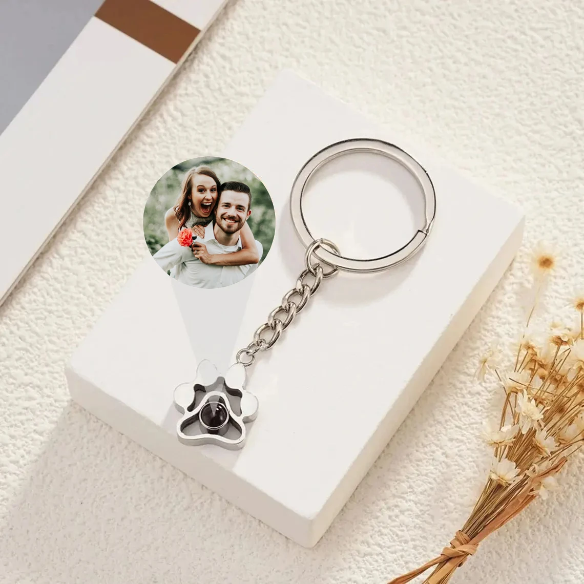 

Projection Photo Keychain in Gold Silver Rose Gold Personalized 925 Sterling Silver Custom Pet Picture Inside Keychain Jewelry