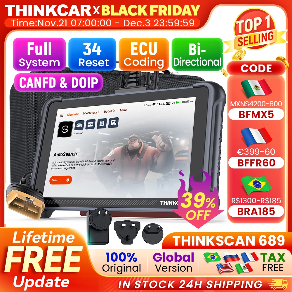 THINKCAR THINKSCAN 689 Professional Car Diagnostic Tools CANFD DOIP Bi-directional ECU Coding 34 Reset Full System Obd2 Scanner