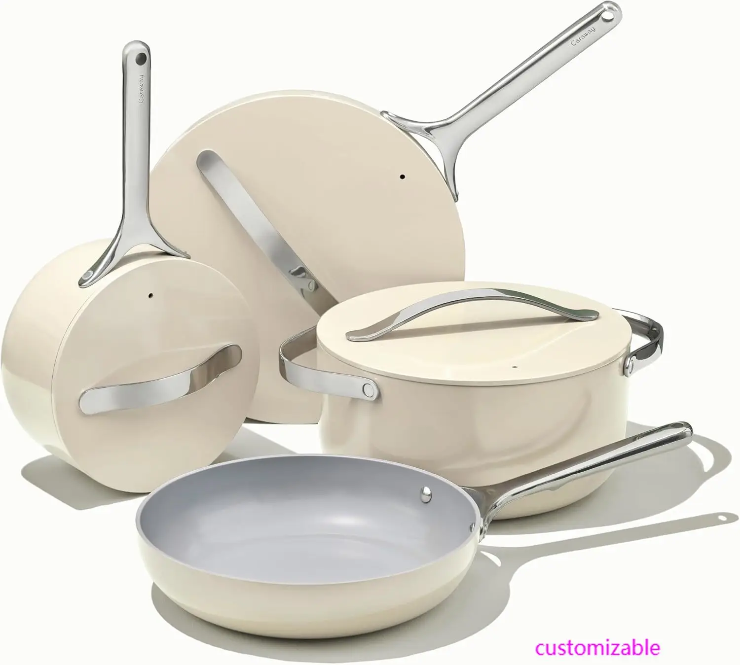 

Nonstick Ceramic Cookware Set (12 Piece) Pots, Pans, 3 Lids and Kitchen Storage - Non Toxic - Oven Safe & Compatible
