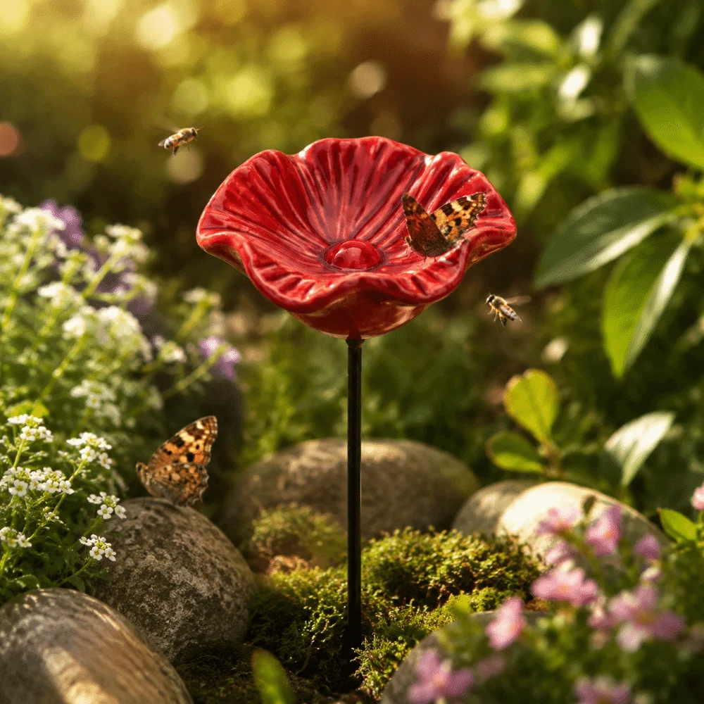 Flower Shaped Bee Butterfly Water Dispenser Colorful Ceramic Insect Drinking Cup Creative Bee Watering Station Bird Supplies