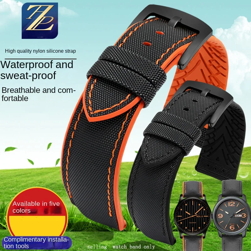 Watch band Suitable for Meidu Helmsman/Tissot/CITIZEN/Casio Men's Waterproof Nylon Canvas Silicone Watch Band 20mm 22mm