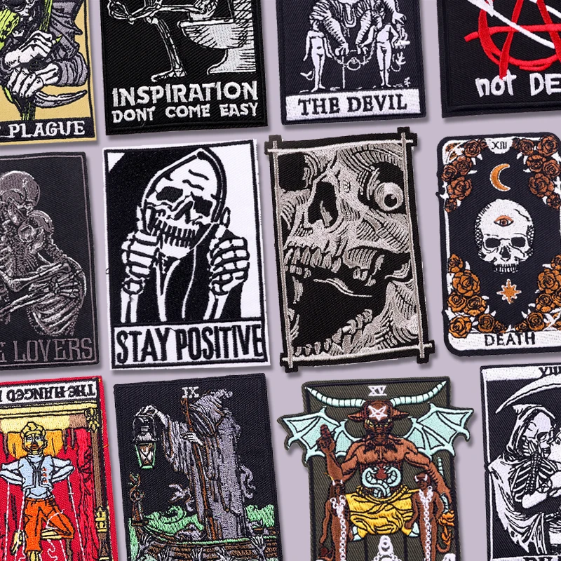 Rose Skull Embroidery Patch Punk Skull Patch Jackets Backpack Hats Sew DIY Iron On Patches For Clothing Thermoadhesive Patches
