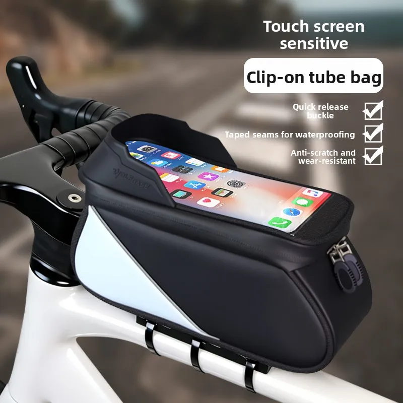 Bolsa para bicicleta, bolsa para cuadro de tubo frontal superior para ciclismo, resistente al agua, funda para teléfono de 7 pulgadas, almacenamiento con pantalla táctil, bolsa para bicicleta de montaña y carretera