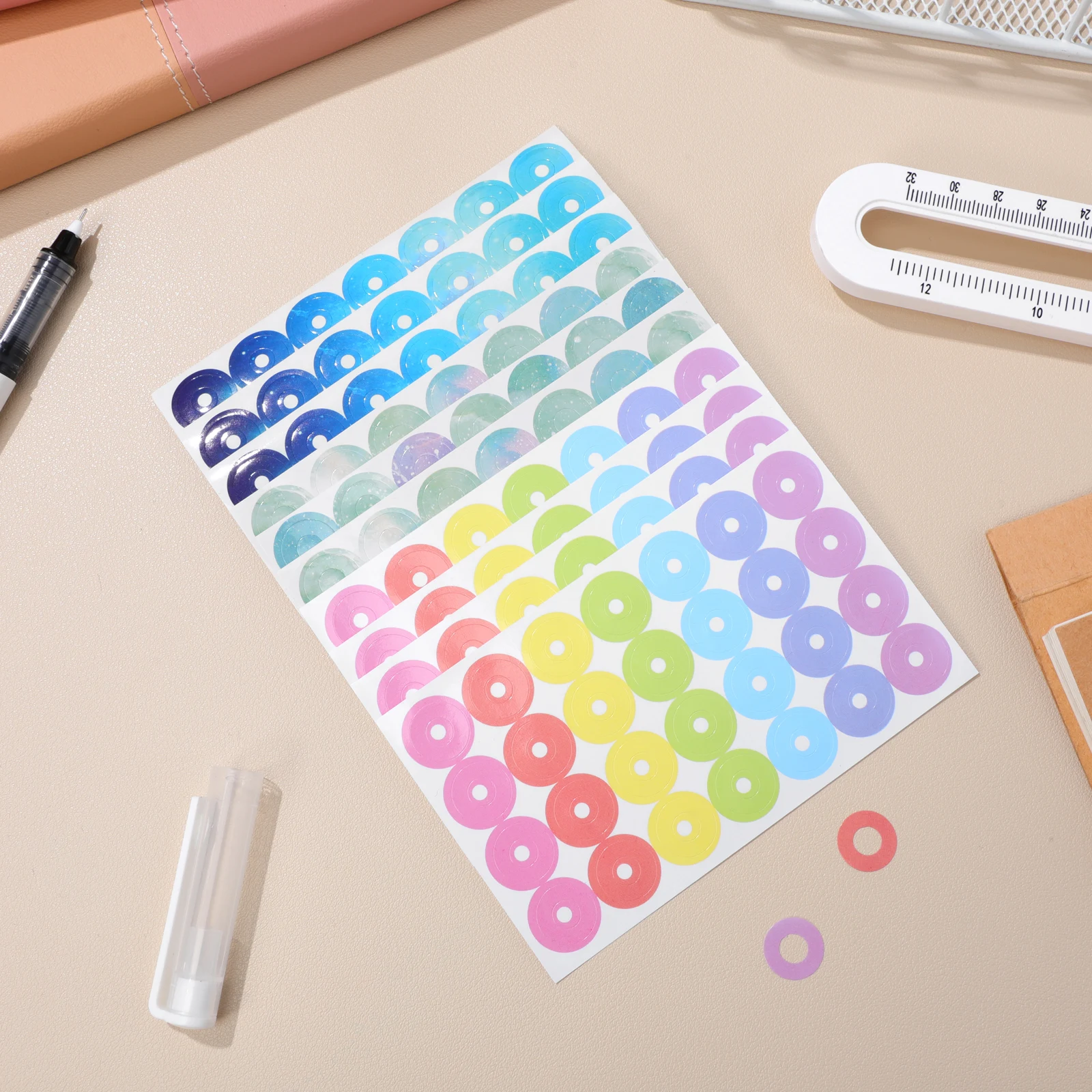 

12 Sheets Protective Sticker Label Hole Reinforcement Tear Resistant Adhesive Circles for Loose Leaf Paper Binders Notebooks