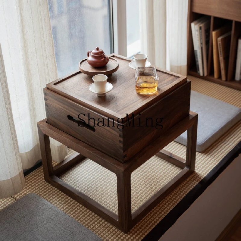 

ZYY bay window table tatami coffee table can be stored outdoor portable black walnut solid wood balcony small tea table