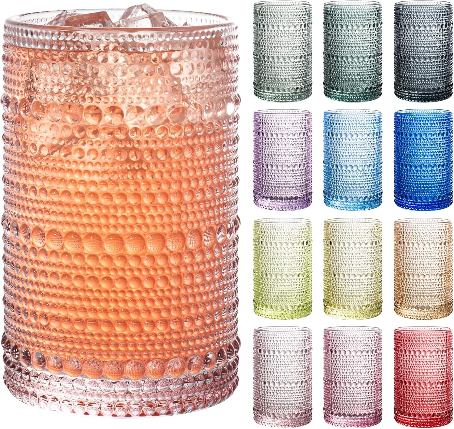 

Набор винтажных стаканов с рельефным узором (Hobnail), 12 шт., 380 мл, разноцветные, с бусинами, для кухни, рельефные стаканы разных цветов
