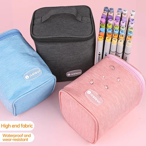 Imagen 2 del producto Estuche para rotuladores con cremallera Icolour, marcadores artísticos de mayor capacidad, bolsa de almacenamiento de lona, 36/48/60/80/168/240 Uds., soporte para rotuladores portátil