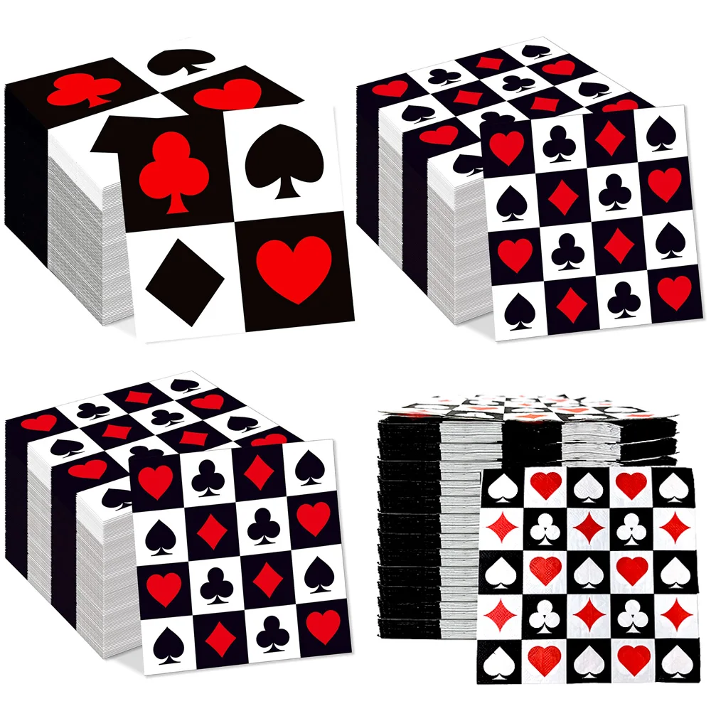 20/40/60szt Serwetki do pokera Jednorazowe serwetki na kolację Serwetki do pokera z motywem urodzinowym Dekoracje Las Vegas