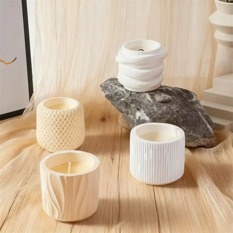 

Набор из 2 силиконовых форм: простая форма для свечей, круглая форма для цветочных горшков с полосками, форма для суккулентов/ваз из бетона