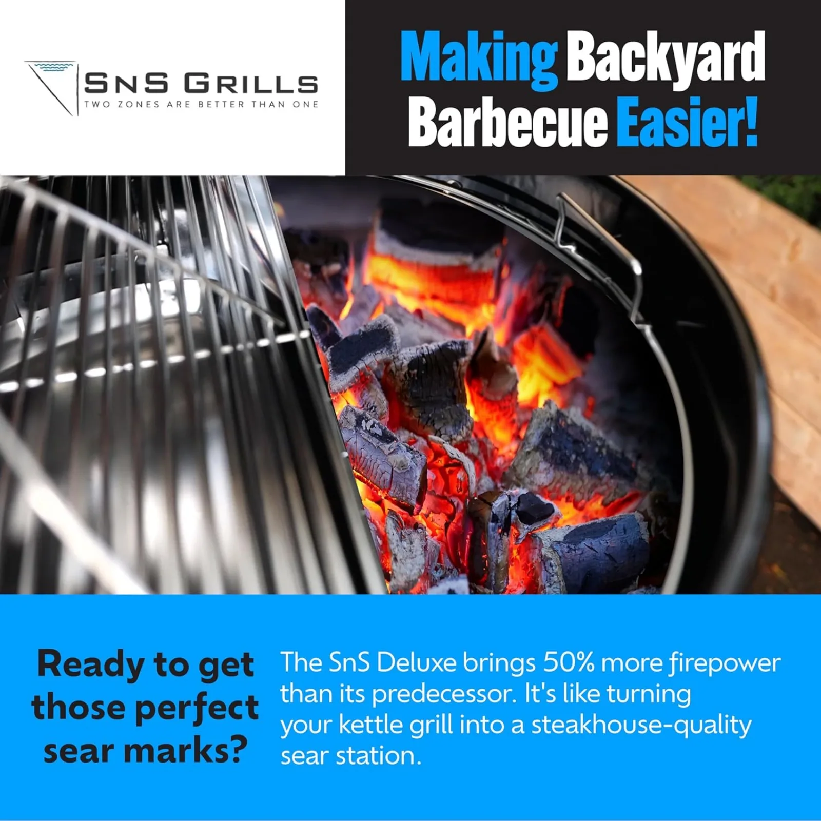 US Slow 'N Sear SnS Grills Patented Deluxe Insert for Low ‘N Slow Smoking & Charcoal Grill Cooking - Stainless Steel