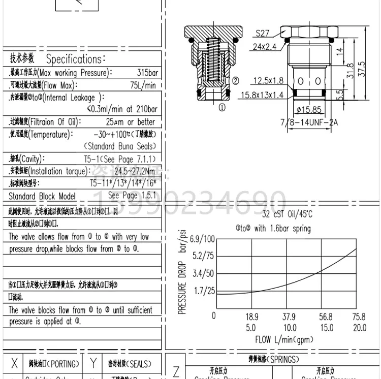 DF10-05 valvola di ritegno ad inserimento filettato idraulico valvola di mantenimento della pressione CV10