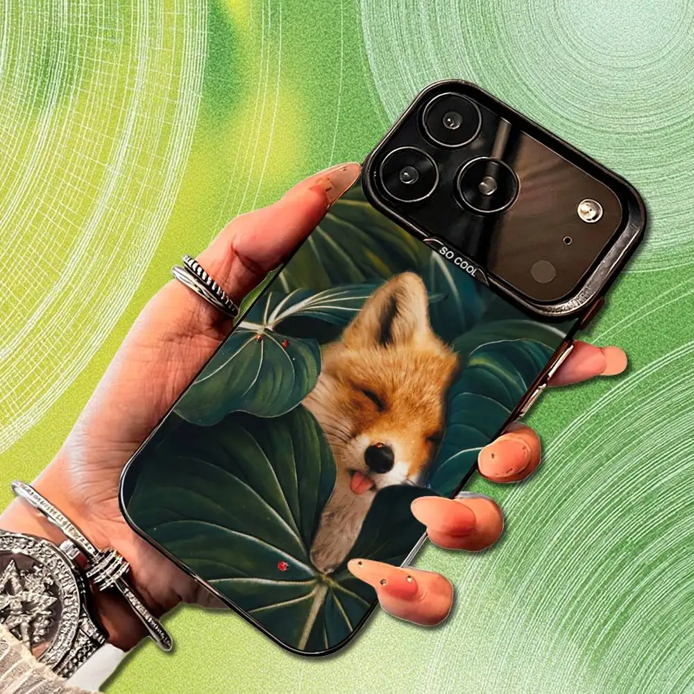 Funda de teléfono con diseño de zorro y Animal bonito para iPhone 14,17,13,12,11,16,15, Mini,Pro,SE,XS,MAX, funda de silicona negra mate