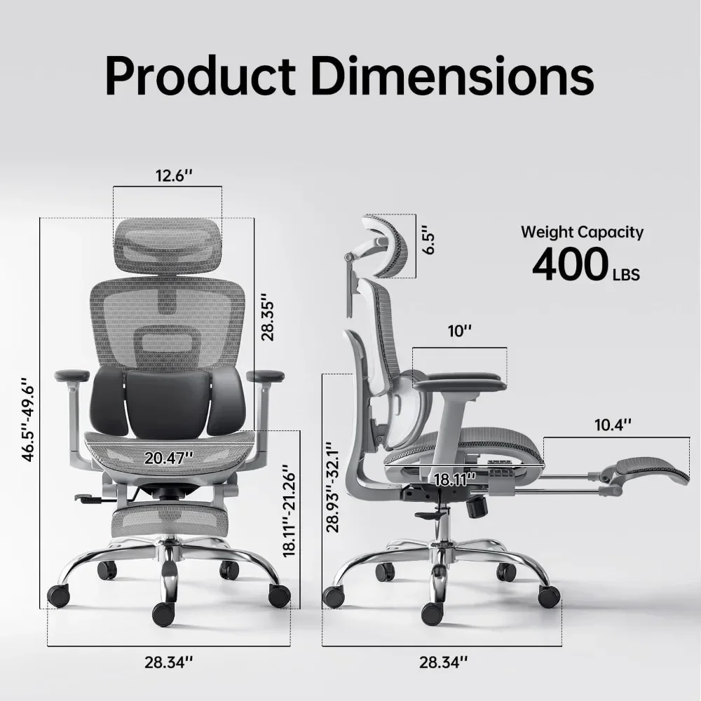 Office Chair 3-Zone Dynamic Lumbar Support Adjustable Headrest,SGS Class 4 Gas Clylinder and Flip-Up Armrests Retractable