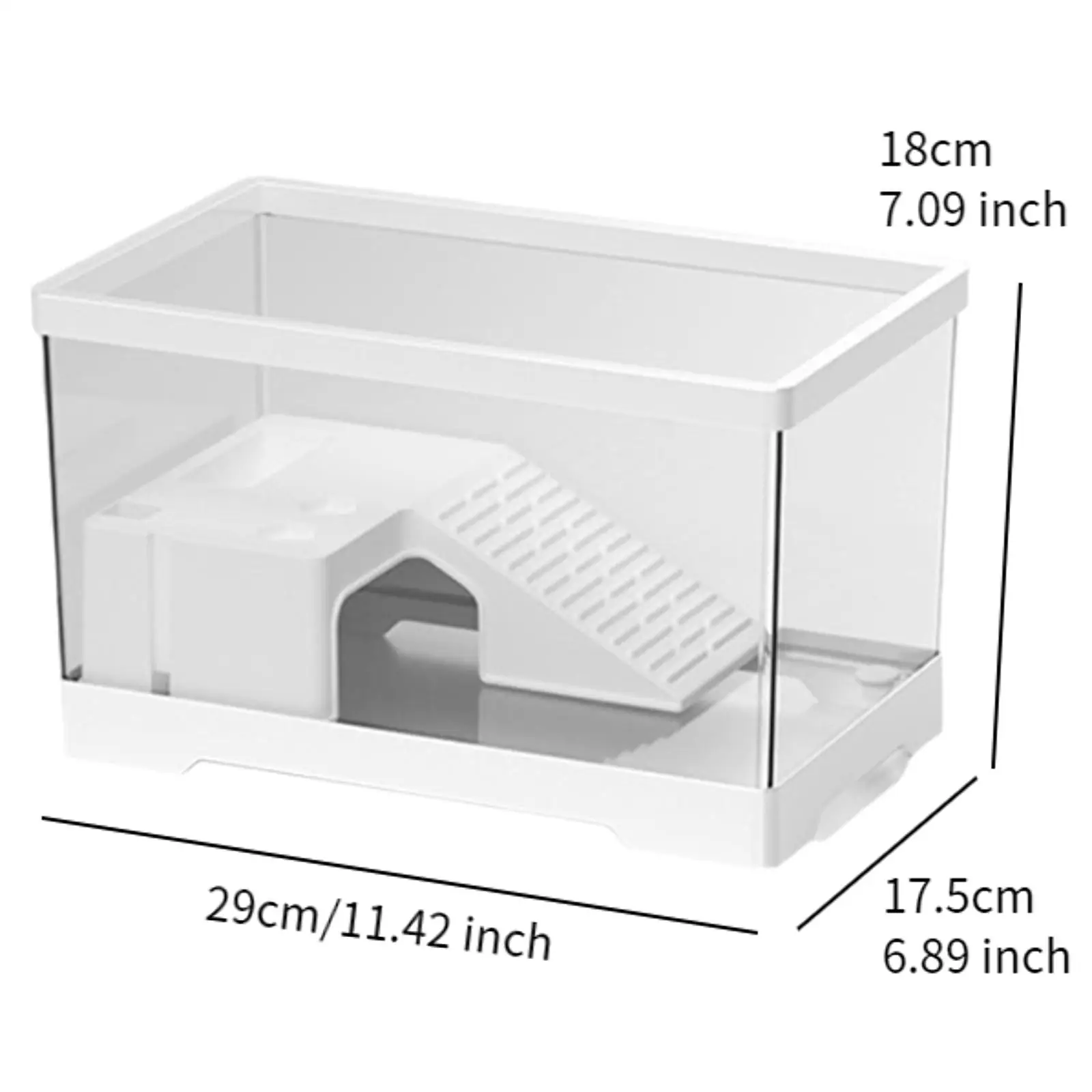 Tanque de tortuga transparente con área de alimentación de raza, jaula para hábitat de reptiles, tanque de tortuga, caja de drenaje inferior,