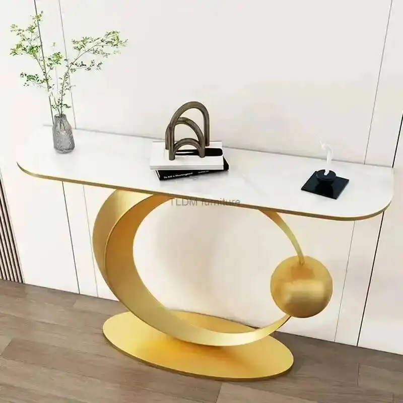 

Living Italian Light Luxury Slate Console Tables Room Porch Tables Modern Entry Door Porch Cabinet Semi-circle Console Table
