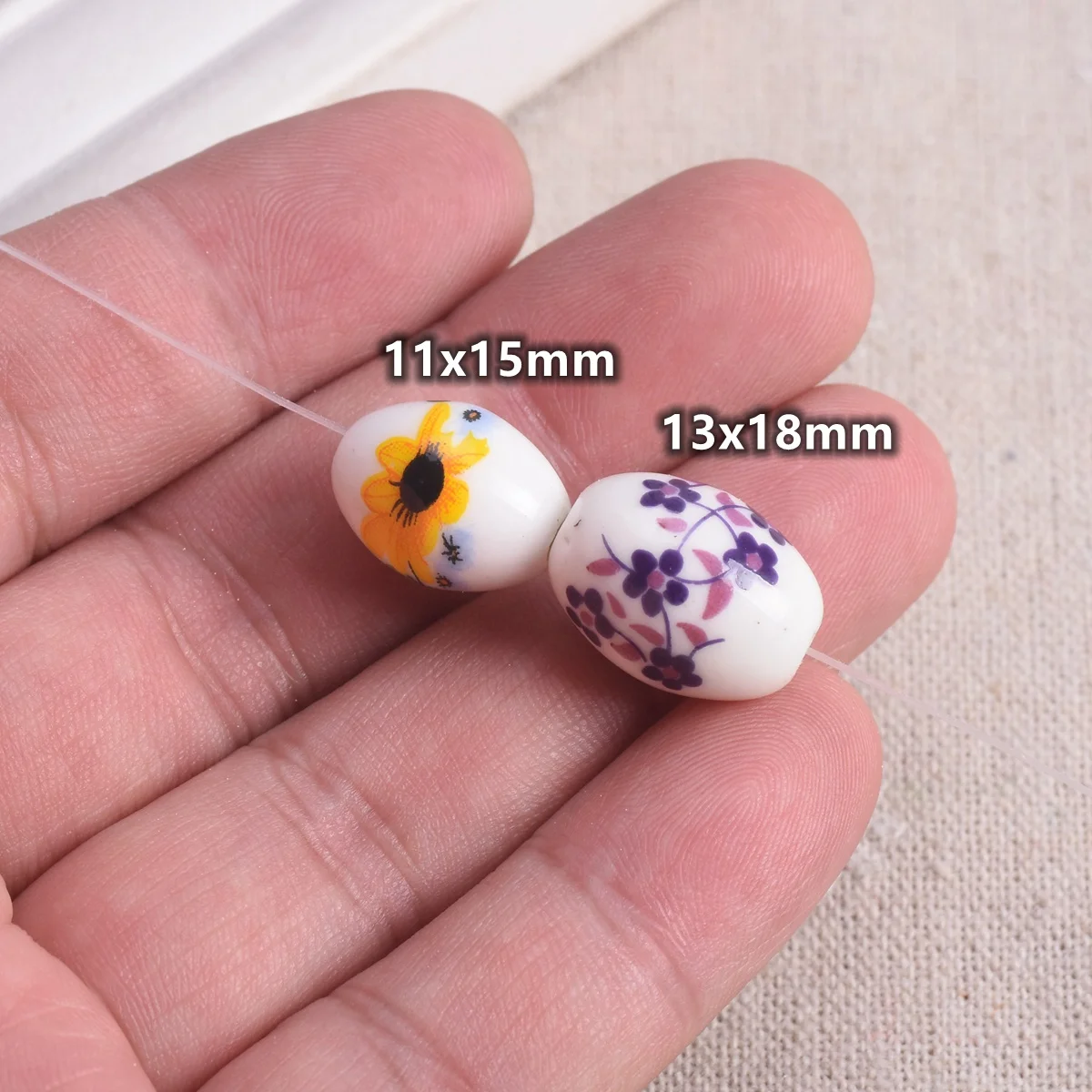 10pcs 11x15mm 13x18mm Flower Patterns Oval Shape Ceramic Porcelain Loose Beads For Jewelry Makinng DIY Crafts Bracelet Findings