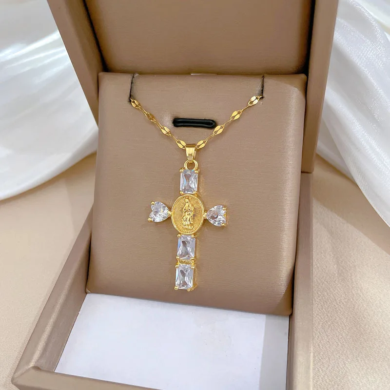 Classic Personalized Love Virgin Mary Micropaved White Jewelry Necklace Gorgeous Stainless Steel Clavicle Chain