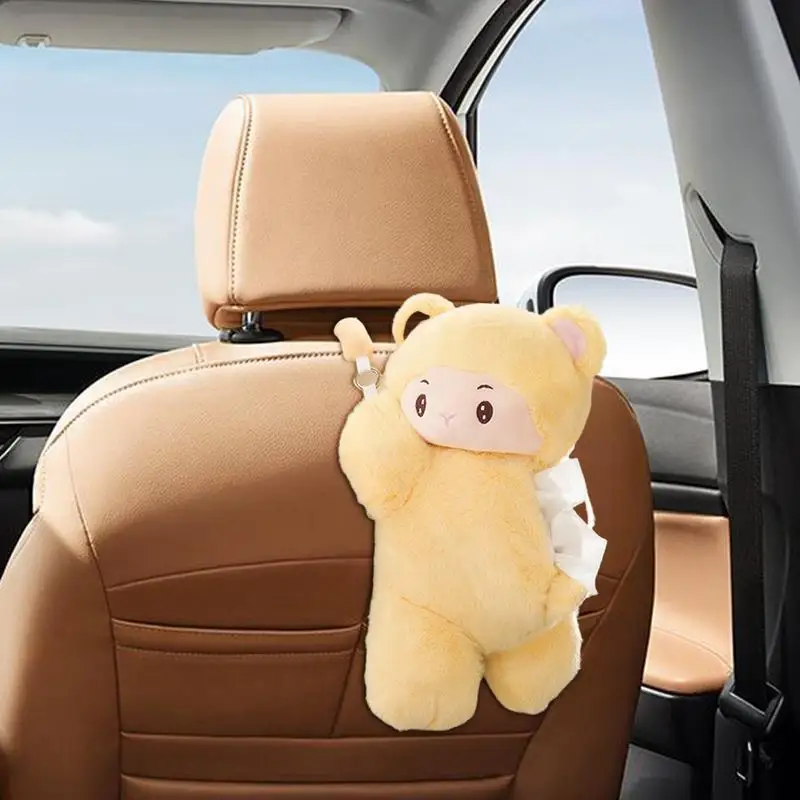 Cartoon Car Tissue Holder Plush Car Seat Back Tissue Dispenser Cute Napkin Dispenser Animal Napkin Holder For Travel Commuting