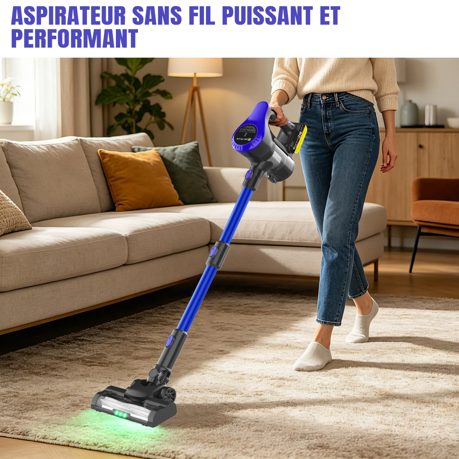 Aspirateur sans fil BRIEFNESS, aspiration 15000 Pa, filtre HEPA, lumière LED, cyclone sans sac, design portable – Idéal pour la maison et les poils d'animaux