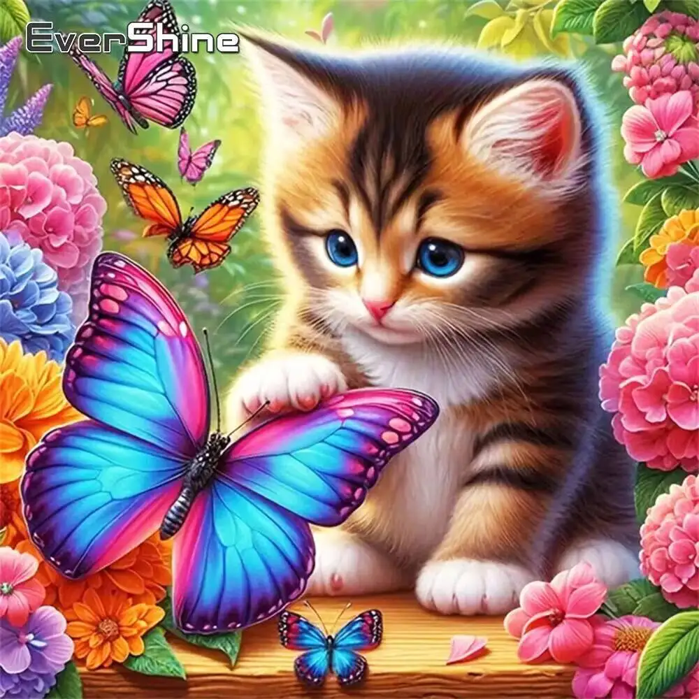 Evershine Katze Diamant Malerei Tier Schmetterling Bild Von Strass Diamant Stickerei Pfingstrose Blume Neue Ankunft Wand Dekor
