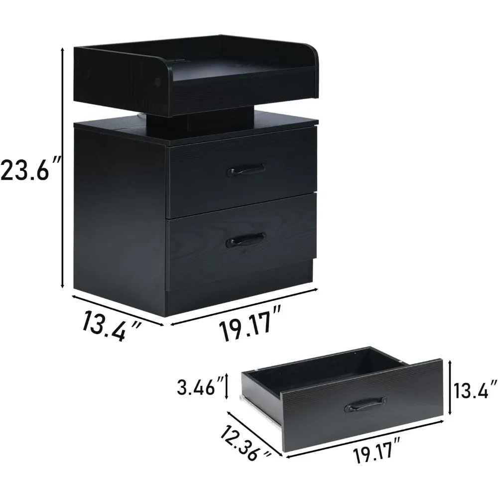 Charging Station, Modern Led End Table LED Nightstand for Bedroom, Bedside Table with  Drawers