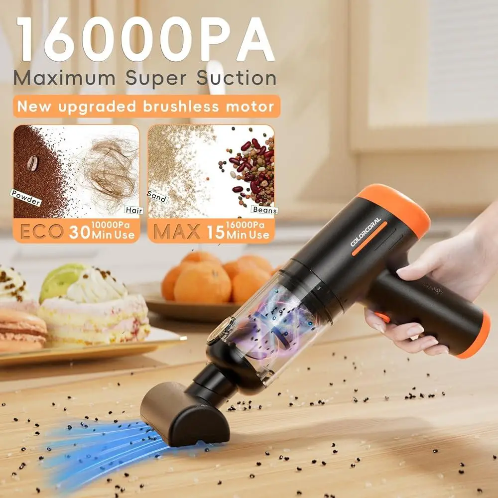 Cordless Handheld Vacuum 16000Pa Rechargeable High Power Mini Vacuum Cleaner Portable Car Cleaner 4 in 1 Dust Blowing Inflating