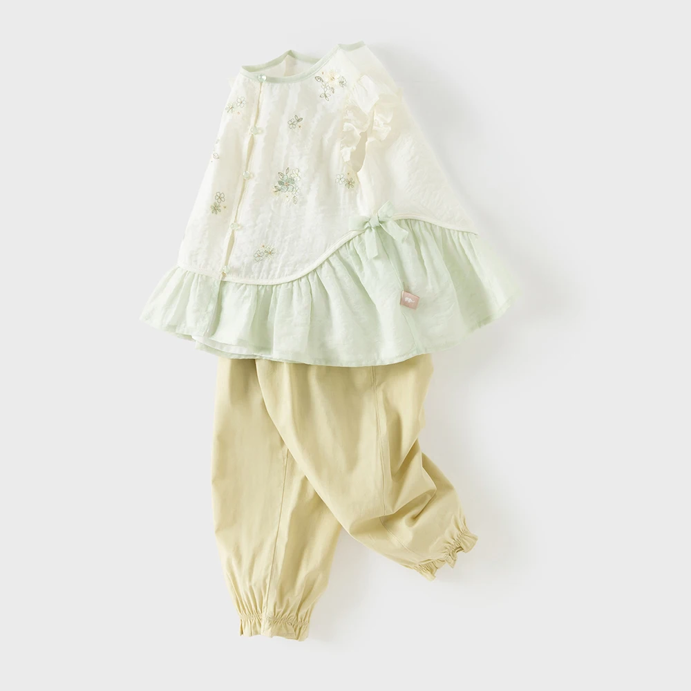 Dave Bella Girls Embroidery Summer 2PCS Set Sleeveless Shirt Pants Suits Childern Printed Tops Trouser Clothing Sets DB2261637