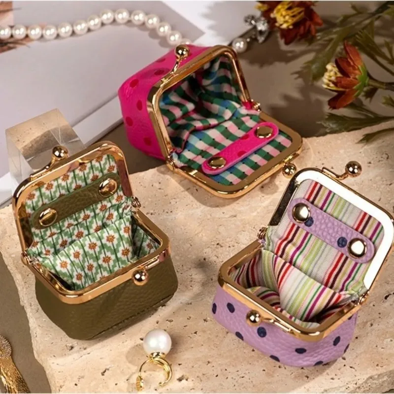 PU Leather Coin Purse Multifunctional Polka Dot Small Wallet Kiss Lock Portable Mini Jewelry Bag Accessory Organization