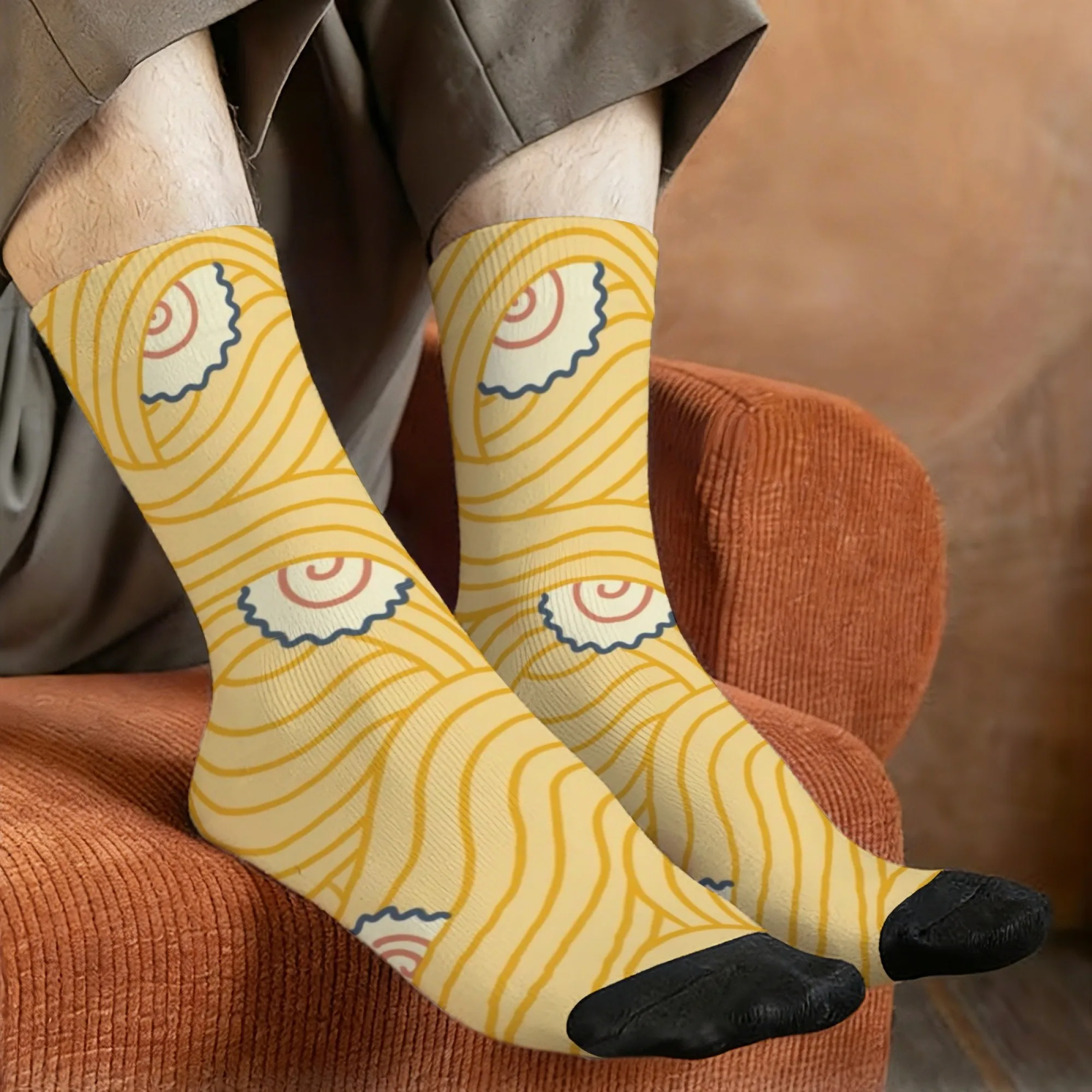 Cartoon Ramen Socks Smooth Reinforced Toe Anti-rub Men's Socks Commuting Walk Music Festival Harajuku Fashion Compression Socks