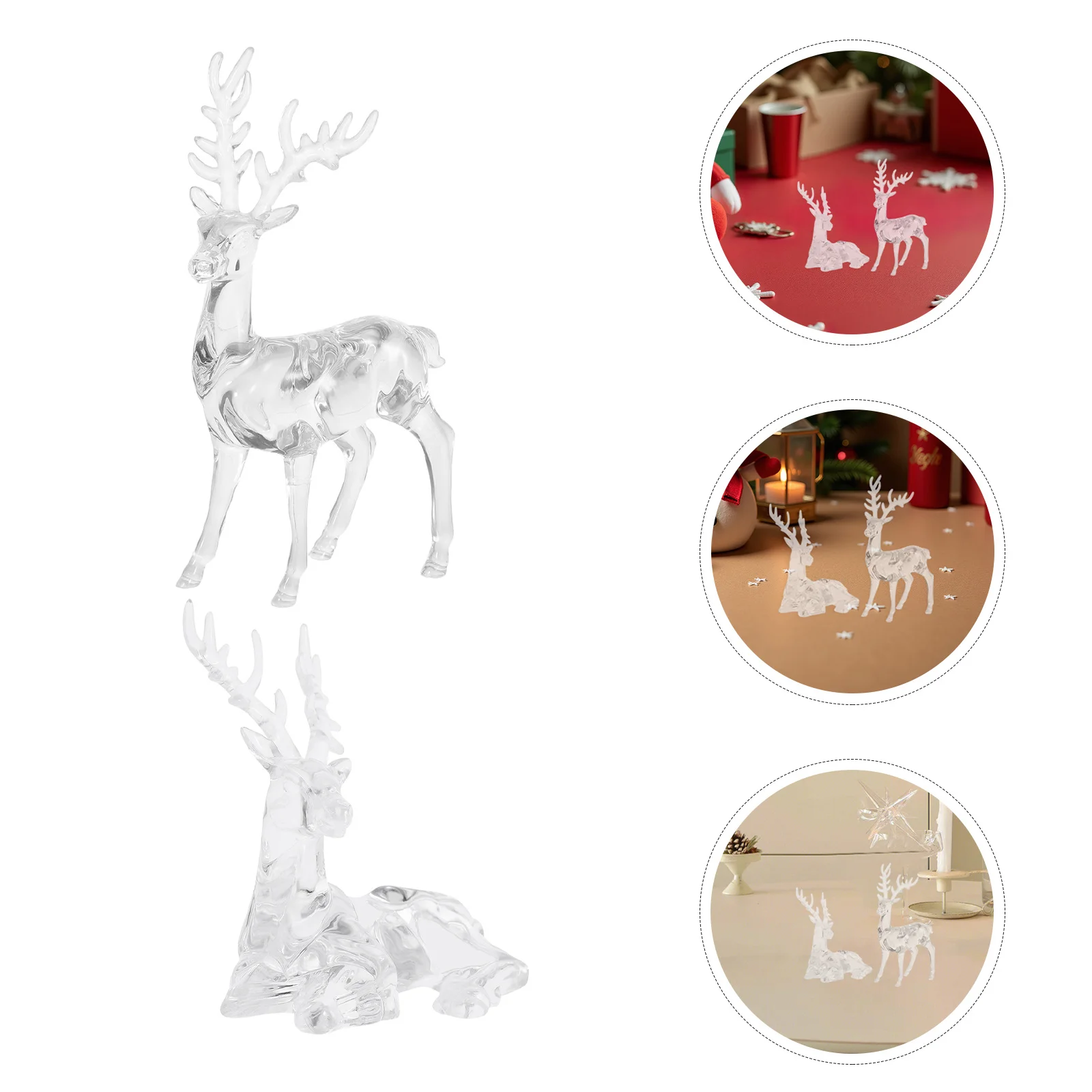 

2Pcs Clear Acrylic Christmas Deer Ornaments Reindeer Decor Elk Statues Holiday Tabletop Decorations Deer Table Decor