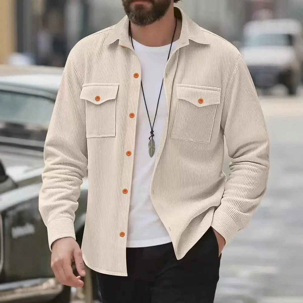 Men's New Stand-up Collar Button-down Cardigan Long-sleeved Jacket Casual Fashion Solid Color Versatile Men's Jacket