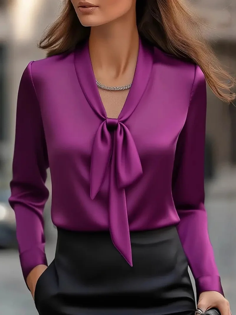 ربطة عنق نسائية طويلة Sve irt ذات لون نقي من الساتان قابلة للتنفس وفضفاضة من ألياف البوليستر إنتاج صيني #4