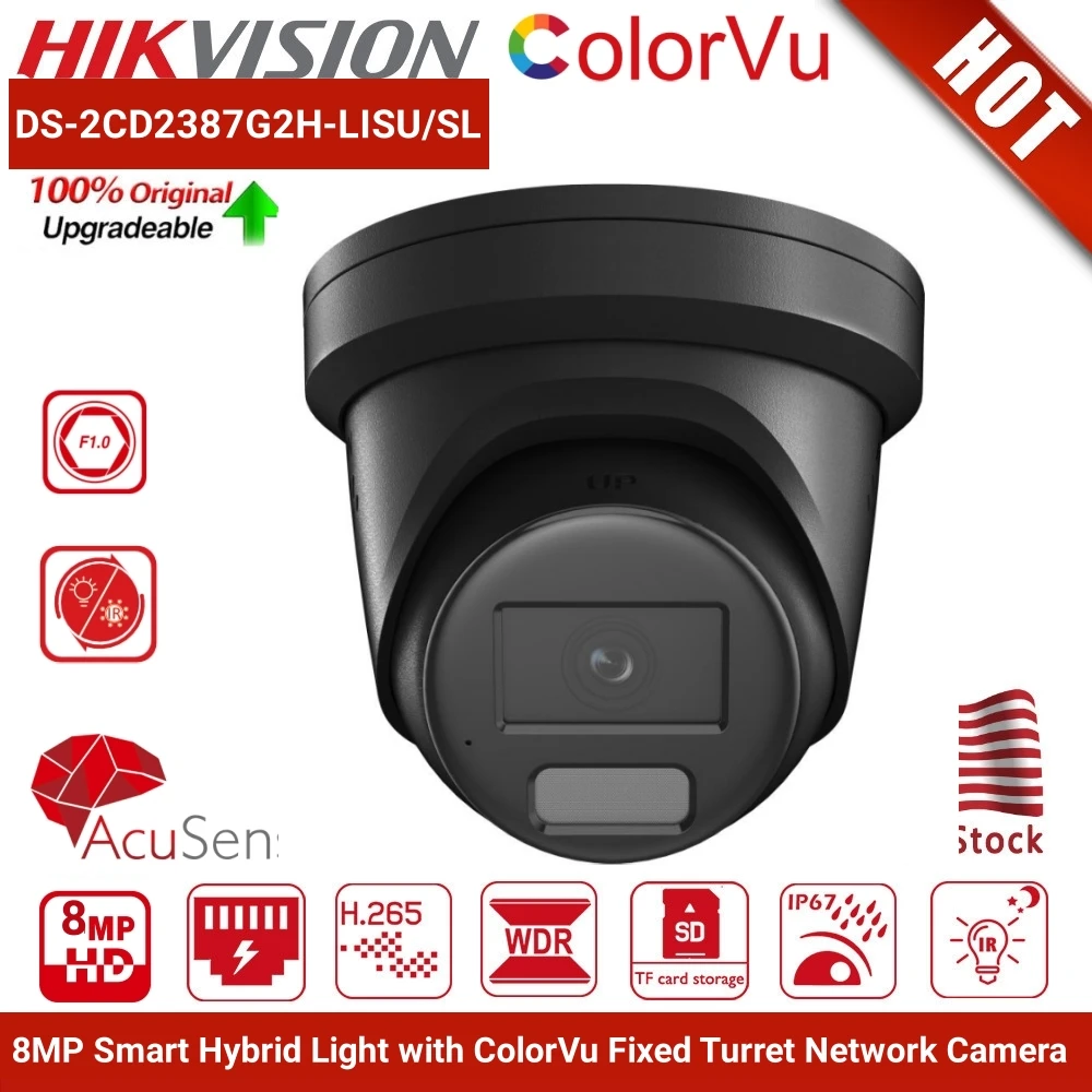 

Hikvision DS-2CD2387G2H-LISU/SL 8MP ColorVu IP Camera Smart Hybrid Light AI Human Vehicle Detection Audio Alarm POE Turret IP67