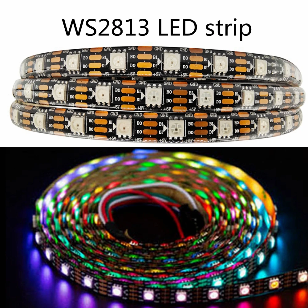 

WS2813 strip light, individually addressable RGB LED strip light, 1m/5m, 30/60/144 pixels/Leds/m, black/white PCB, DC5V