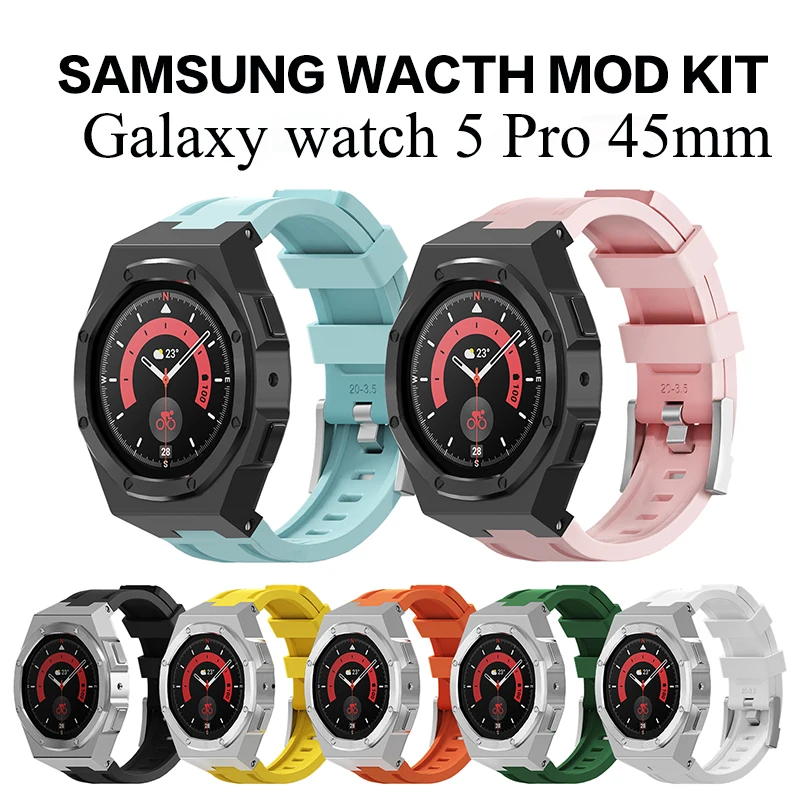 Modification Kit Case For Samsung Galaxy Watch 5Pro 45mm Rubber Bracelet Correa For Samsung Galaxy Watch 6 5 4 44mm DIY Mod Kit