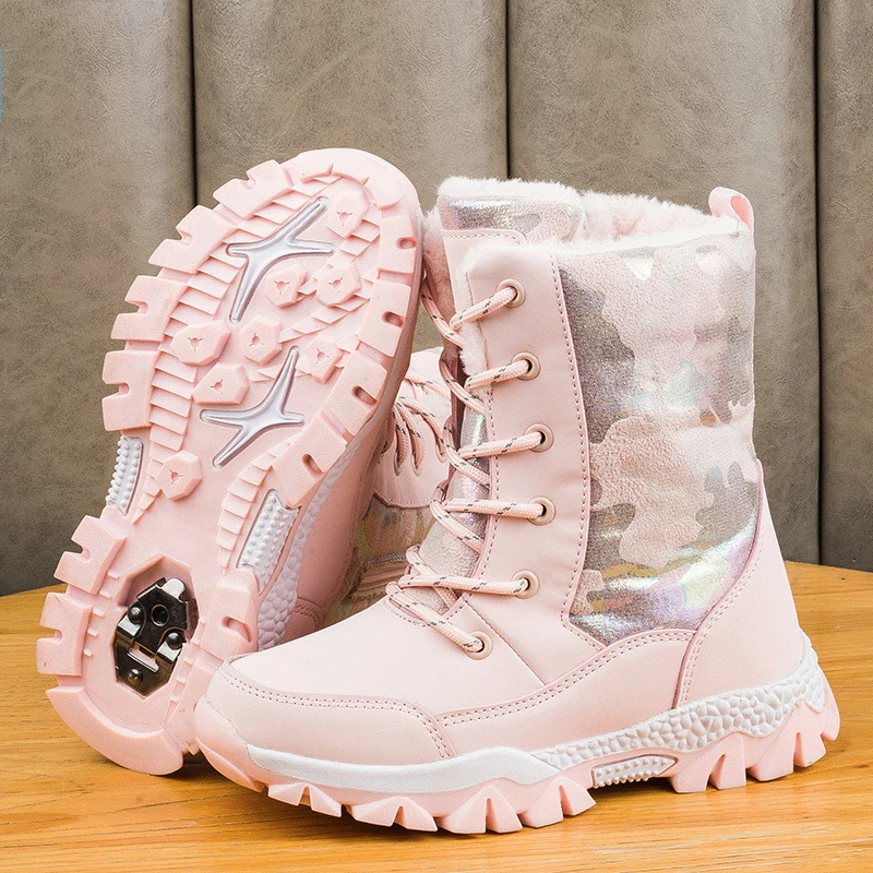 

Youth Girls High Top Camouflage Sneakers Plush Women Cotton Casual Shoes Kids Warm Sport Sneakers Outdoor Boots Child Snow Boots