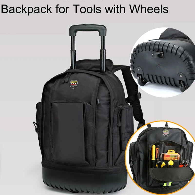 

Backpack for Tools with Wheels for Electrician Carpenter Plastic Tool Bag Bottom Pull Rod Wheelchair Backpack
