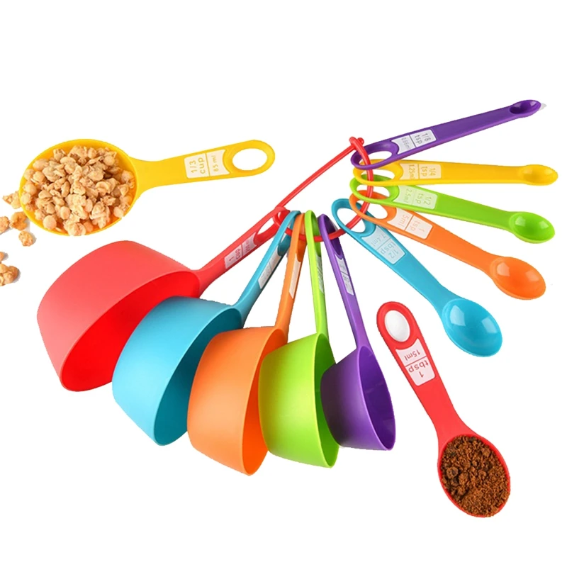 

12 Pcs Plastic Measuring Cups And Spoons Set,Colored Kitchen Measure Tools, Great For Baking And Cooking(Random Color)