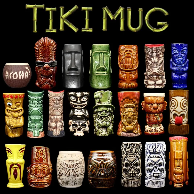 Tiki Bar Tiki MUG Keller Hawaii Cocktail Glass Martini Ceramic Mugs Creative Cup Easter Island Mugs Halloween Gift for Bar Tools