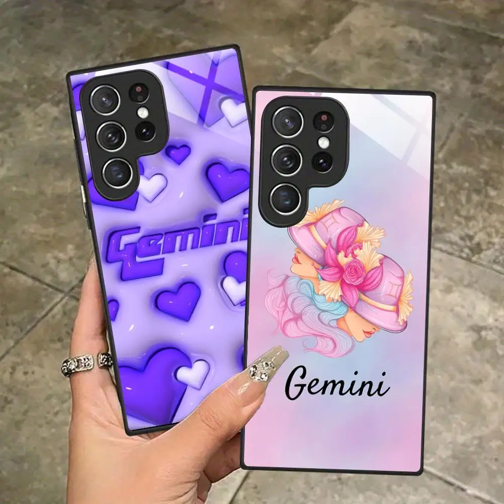 Zodiac Sign Gemini Phone Case for Samsung Galaxy S26 S25 S24 S23 S22 S21 S20 Note20 Plus FE Ultra Glass Protective Cover