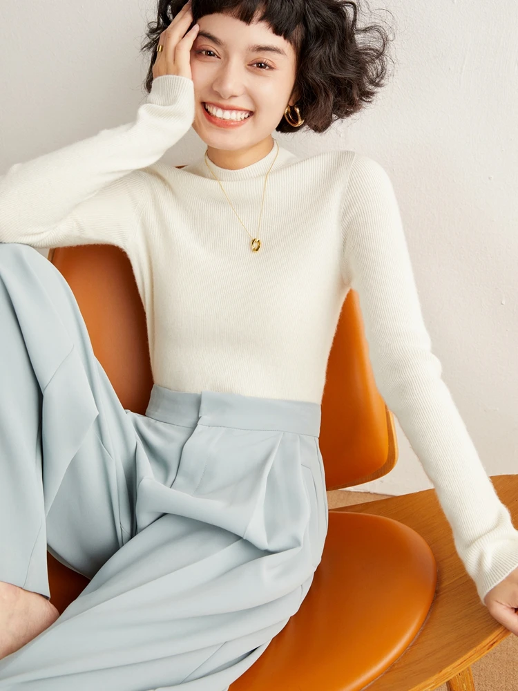 

CHICUU женский 100% кашемировый свитер пуловер с воротником-стойкой базовый тонкий кашемировый трикотаж с длинными рукавами одежда топы весна осень